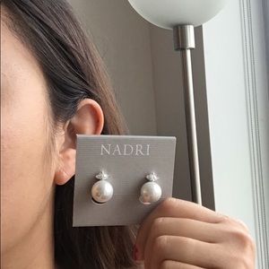 Oversized faux pearl and crystal clip on earrings